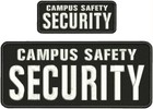 Campus Safety Security 2 Embroidery Patch 10x4 & 5x2 Velcr@ On Back White & Blk