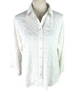 White Crinkle Effect Blouse 3/4 Sleeve Women s UK Size 12 