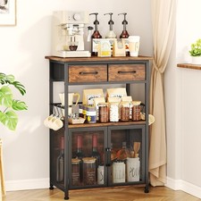 Coffee Bar Cabinet with Drawer - Coffee Stand Station with Removable Hooks