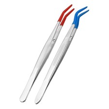2pcs Bent Tweezers Curved Stainless Steel Tweezers with Rubber Tip for DIY