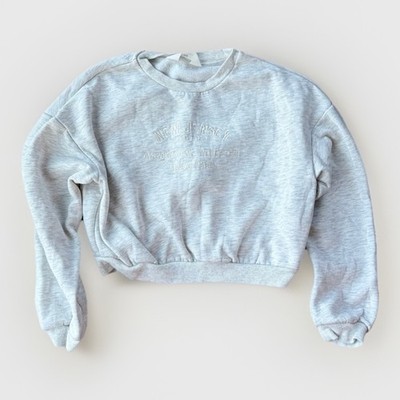 H&M Girls Gray Cropped Sweatshirt Size 12 Soft New Jersey Embroidered Athletic 