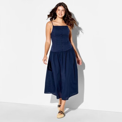 Women High Neck Dropped Waist Midi A-Line Dress - Wild Fable