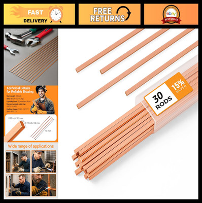 30pcs 15% Silver Brazing Rods 0.050''x1/8''x10'' for HVAC, Refrigeration, Welding