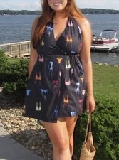 Emory Park Black Swim Suit Print Black Wrap Dress L