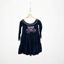 Free People Sun Beams Bardot Embroidered Dress black floral womens size small S