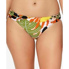 Bar III Women's Swim Green Boho Tropical-Print Ruched Bikini Bottom Size M New