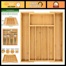 Expandable Bamboo Drawer Organizer for Cutlery Kitchen Utensils - Divided Tray