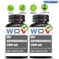 Wov Bio Ashwagandha KSM-66 - 2 X 180 Kapseln - Hochdosiert 2100Mg - Vegan & Bio