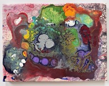 Quadro astratto 9” x 12” dipinto acrilico colorato su tela originale, firmato