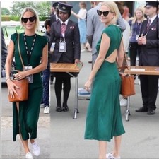 Reformation Gavin Dress Emerald Green Midi Open Back Size 8 J1