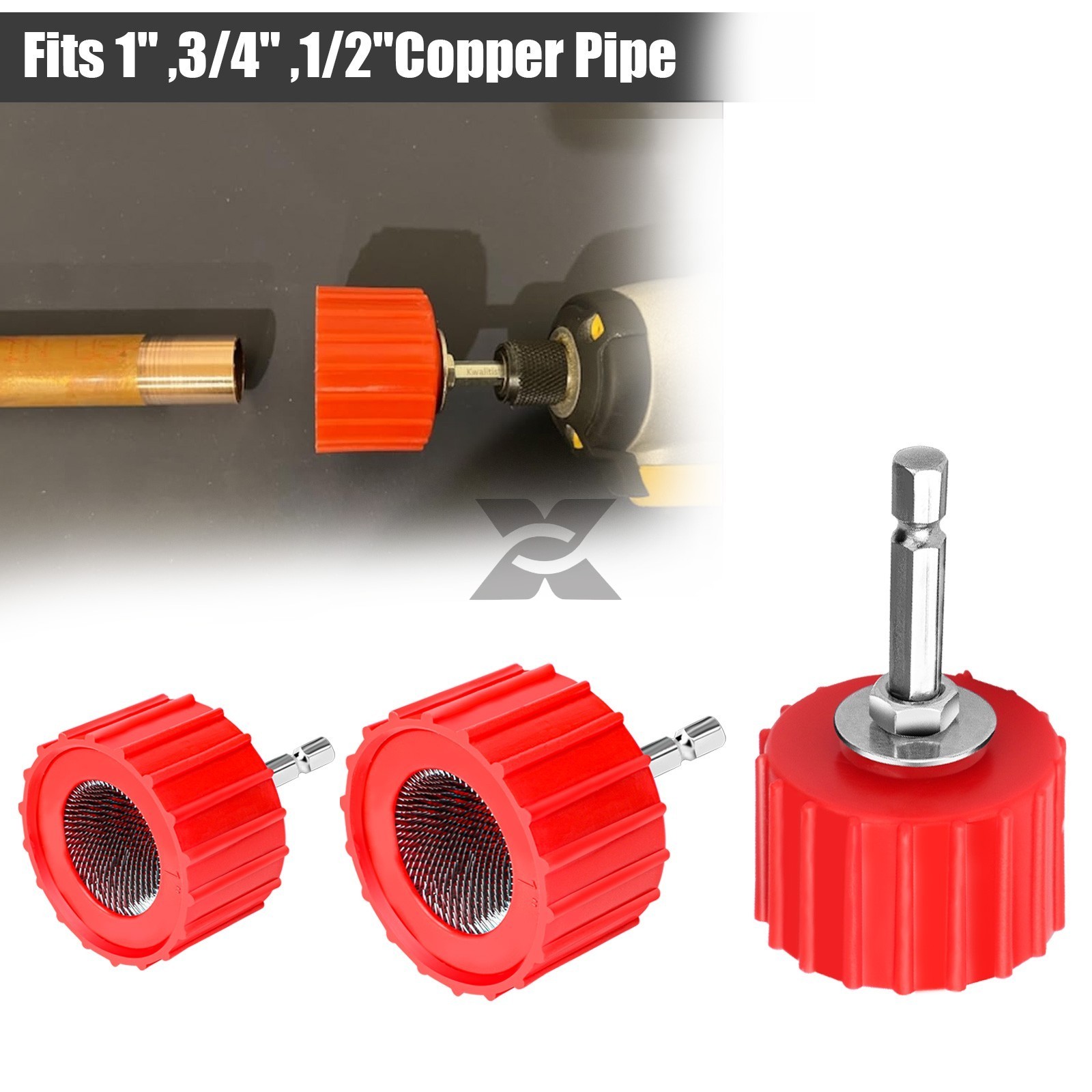 Copper Pipe Cleaner Set for Drill 1/2" 3/4" 1" Bore Brush Kit Plumbing HVAC Tool