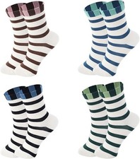 4 Pair Woman's Fun Colorful Assorted Novelty Design Crew Socks Size 5-10
