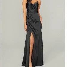 MoriLee Black Satin Formal Maxi Gown Size 14