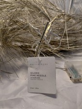 New POTTERY BARN LIT GILDED PINE NEEDLE GARLAND 6ft. GOLD Christmas Glitter