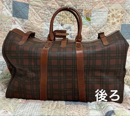 Ralph Lauren Boston Torba podróżna Brązowa tartan Krata Powlekane płótno ze pędzlem  - Zdjęcie 2 z 7