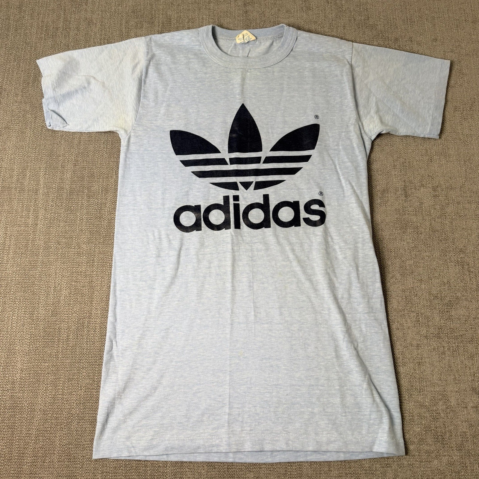 Vintage Adidas Trefoil Shirt 1970s Mens Small Made USA Front Back Logo Germany