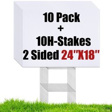 10 Large Blank Yard Signs with Stakes 18 x 24",Corrugated Plastic Lawn Sign k...