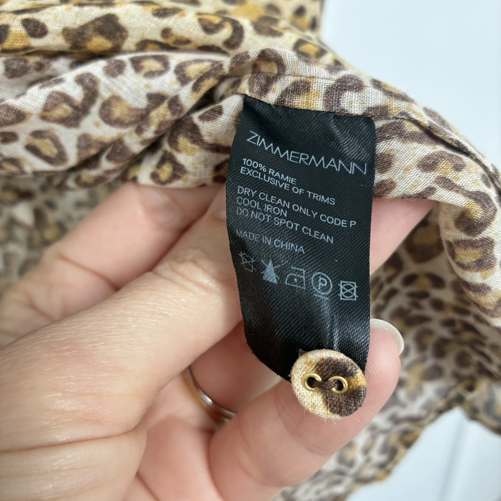 ZIMMERMANN Empire Leopard Safari Size 0 (AU 8-10 US 4-6) CUFFED BLOUSE SHIRT TOP