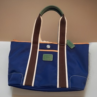 Vintage Y2K Coach Hamptons Nylon Mini Tote Bag Blue Tan Leather