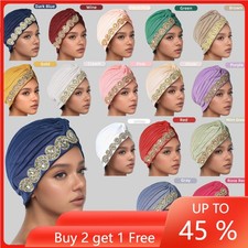 Hijab Caps African Women Pleated Chemo Cancer Hats Muslim Turban Hair Loss Hats