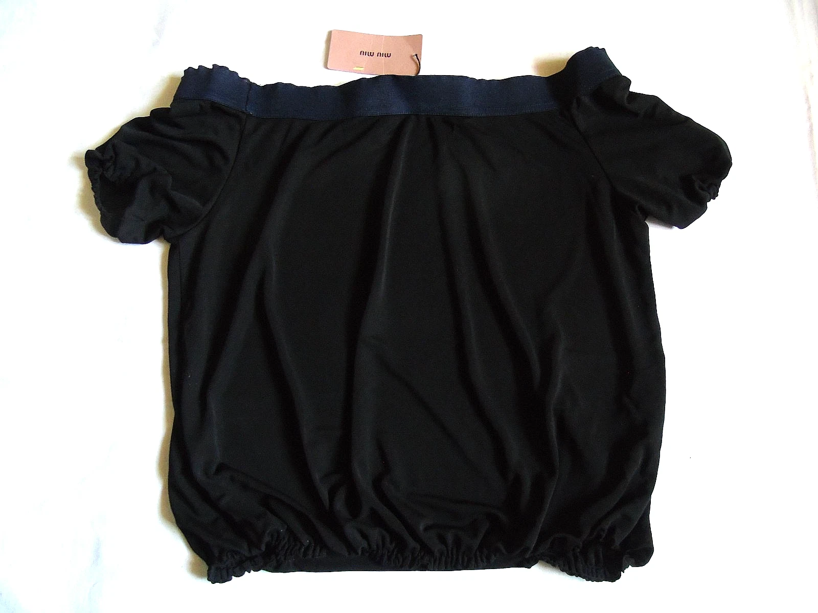 Top Miu Miu autentico nero blu navy mai usato bellogliato dettag t Sade ma inaly