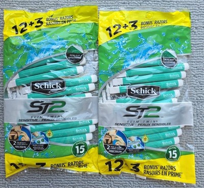 30 Total Schick ST2 Razor Disposable Men's 15 Each Pack (12 + 3 bonus) Sensitive