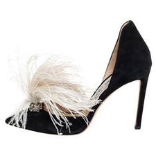 Jimmy Choo heels  shoes LIZ black suede crystal & feather heels 39 uk6 ref FH