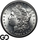 1886-S Morgan Silver Dollar Coin, Lustrous Solid Gem BU++, Tough This Nice!