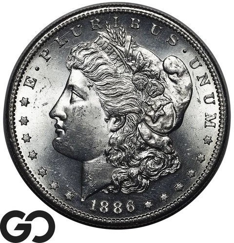 1886-S Morgan Silver Dollar Coin, Lustrous Solid Gem BU++, Tough This Nice!