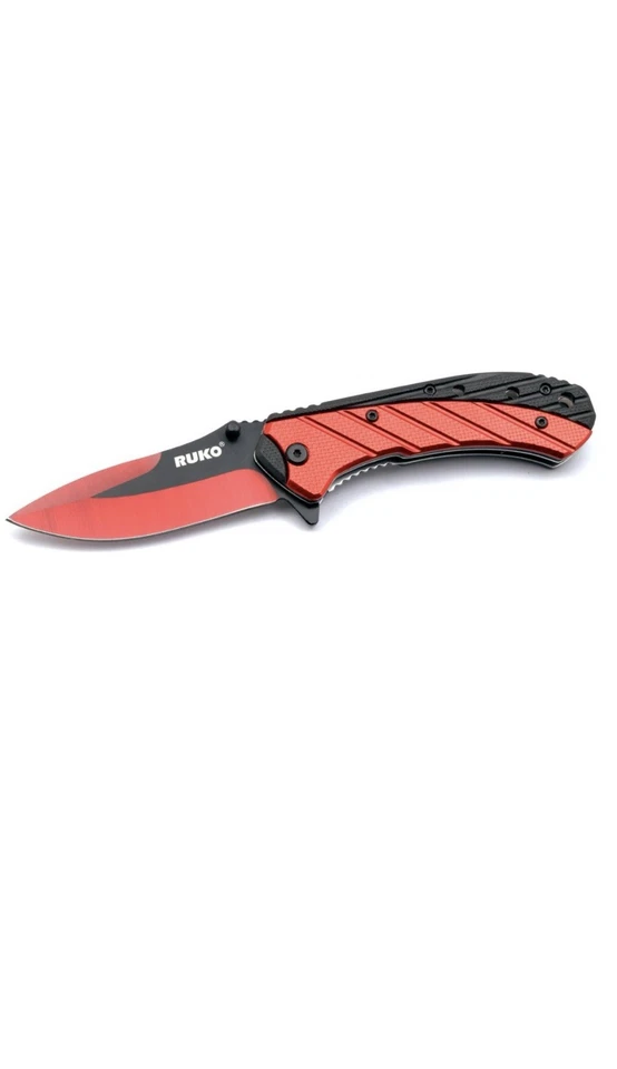 ¡Nuevo! Cuchillo Plegable RUKO EDC Rojo Negro Clip de Cinturón Hoja de Acero Inoxidable   Foto 4 de 4