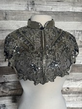 Sequin Beaded FULL Collar Shoulder Shrug Shawl Wrap Applique Black/Silver
