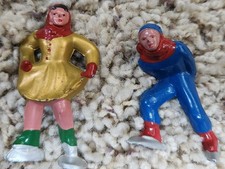 Vintage 1950's Cast Lead Gold and Blue Skater Figurine Pair 2 - Barclay 