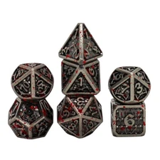 Seven Seas Pirates Metal Blood-Like Paint Splattered Silver Dice Set Display Box