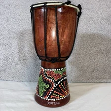 Bermuda Hand-Painted Djembe Style Drum Souvenir 10” Tribal Percussion Decor