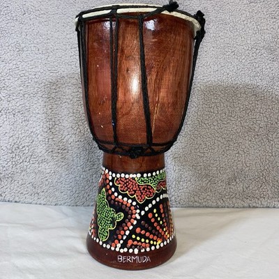 Bermuda Hand-Painted Djembe Style Drum Souvenir 10  Tribal Percussion Decor