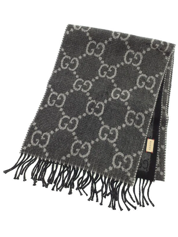 GUCCI GG écharpe en tricot à motifs jacquard avec pompons 676610 4G200 #024