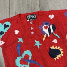 Berek Sweater Kids Size 10 Back to School Hand Knit Vintage Hearts