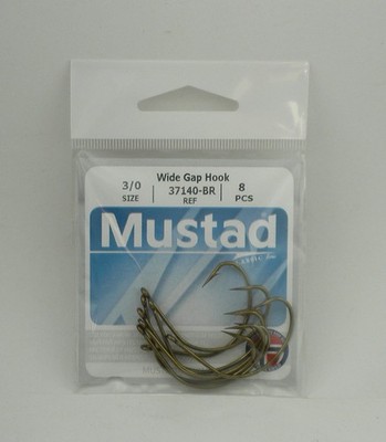 Mustad 37140-3/0-8 Breit Lücke Haken Geringelt Messing Leicht Umgekehrt Eu 3/0