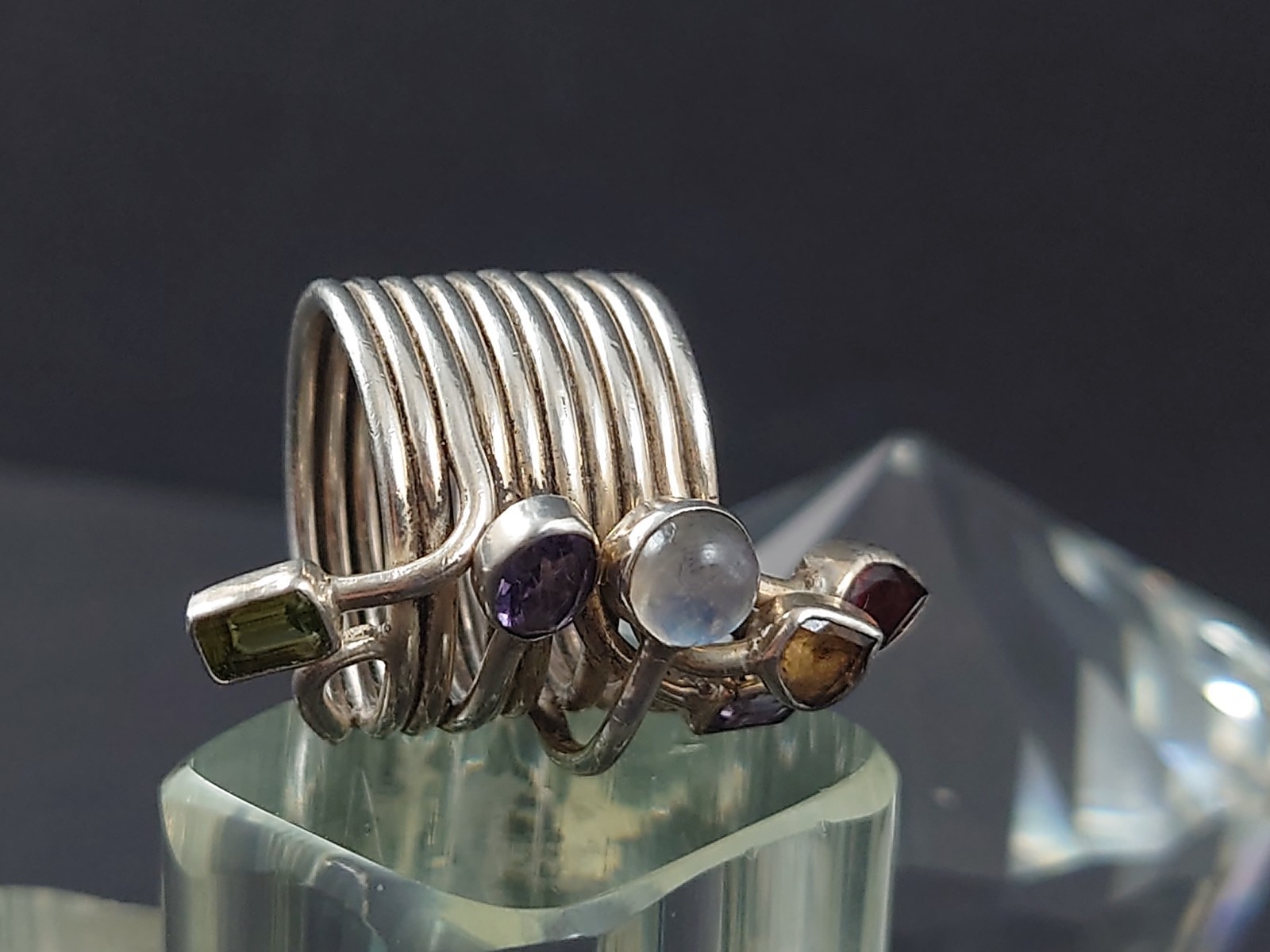 Striking Silver Multi Stone Statement Ring with a… - image 5