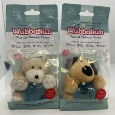 LOT OF 2 WubbaNub Infant Pacifier Baby 0-6 Months Brown Puppy Dog And Bear New