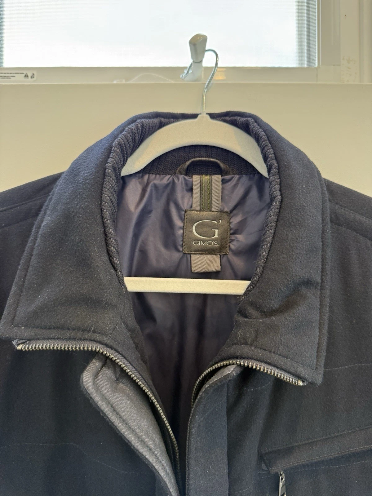 GIMO'S Men’s Navy Quilted Cotton Blend Jacket Full Zip Button Elbow Patch EU54 - product detail image 2