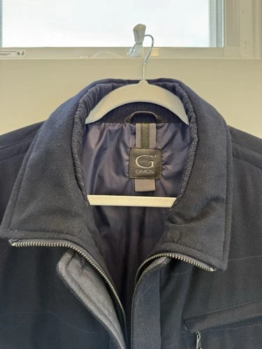 GIMO'S Men’s Navy Quilted Cotton Blend Jacket Full Zip Button Elbow Patch EU54 image 2