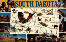South Dakota Coyote State pictorial map vintage postcard s081
