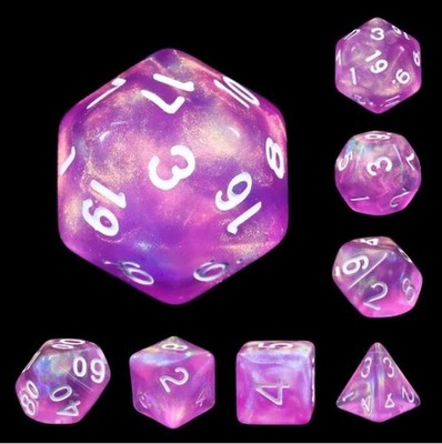 Galactic Dice Acrylic HD Dice Sets - Dream in Bloom (Pink, Purple, & White) Set