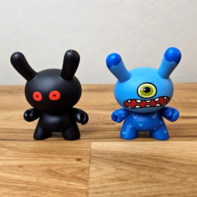 Lot of 2 Kidrobot Dunny 2005 2-Faced Series MADEMAN AND MOTHMAN PVC Figures