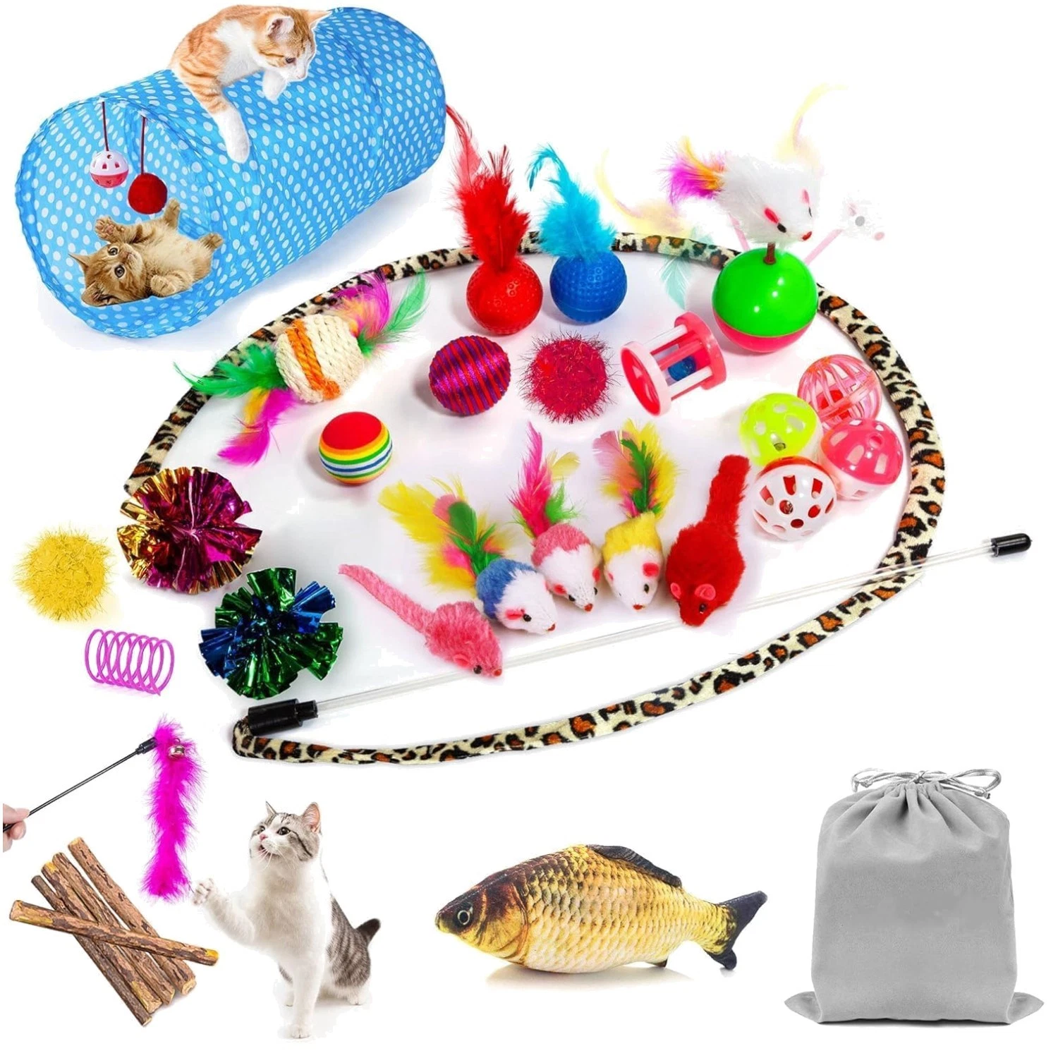 Exciting Cat Toy Bundle: Tunnel, Teaser Wand, Colorful Balls