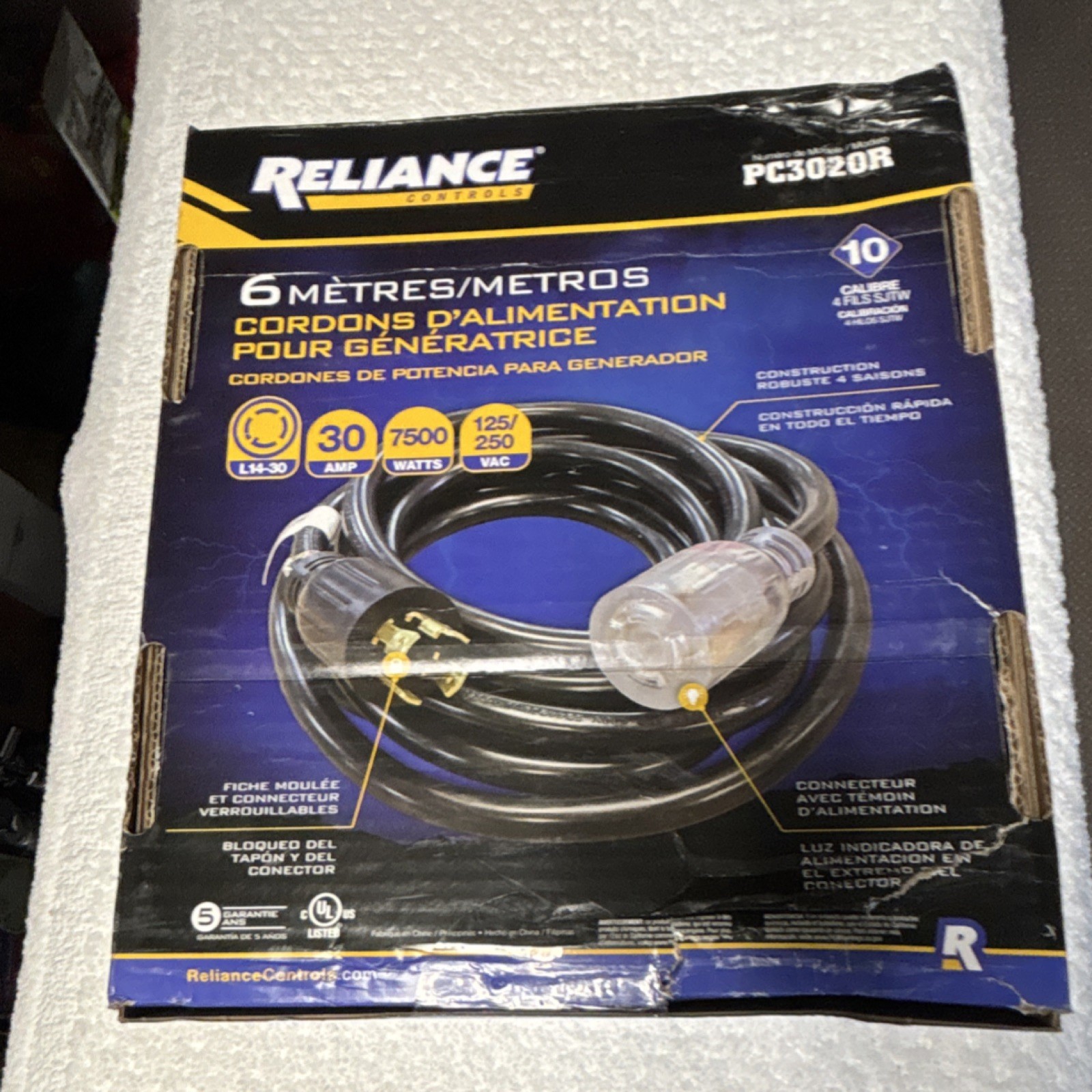 Reliance Controls PC3020R Power Cord 6 Meters 30A 7500W 125/