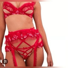 NWT For Love Lemons Evie Lace Red Garter Belt Size Small