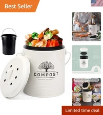 Compact Indoor Compost Bucket, 1.3 Gallon with Carbon Filters - Cream Style