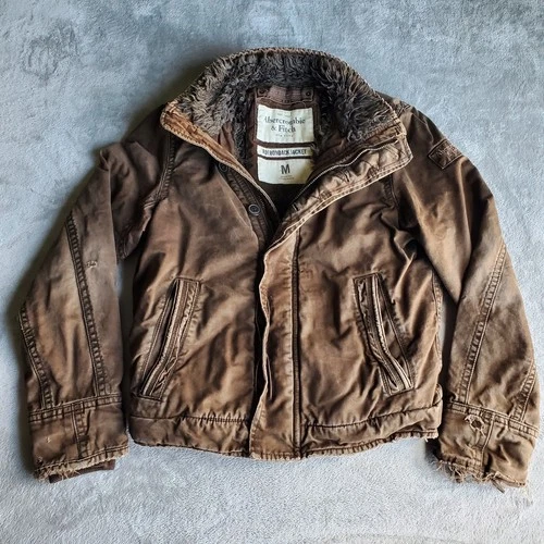 Vintage Y2K Abercrombie and Fitch Adirondack Jacket Fur Lined Mens M Distressed